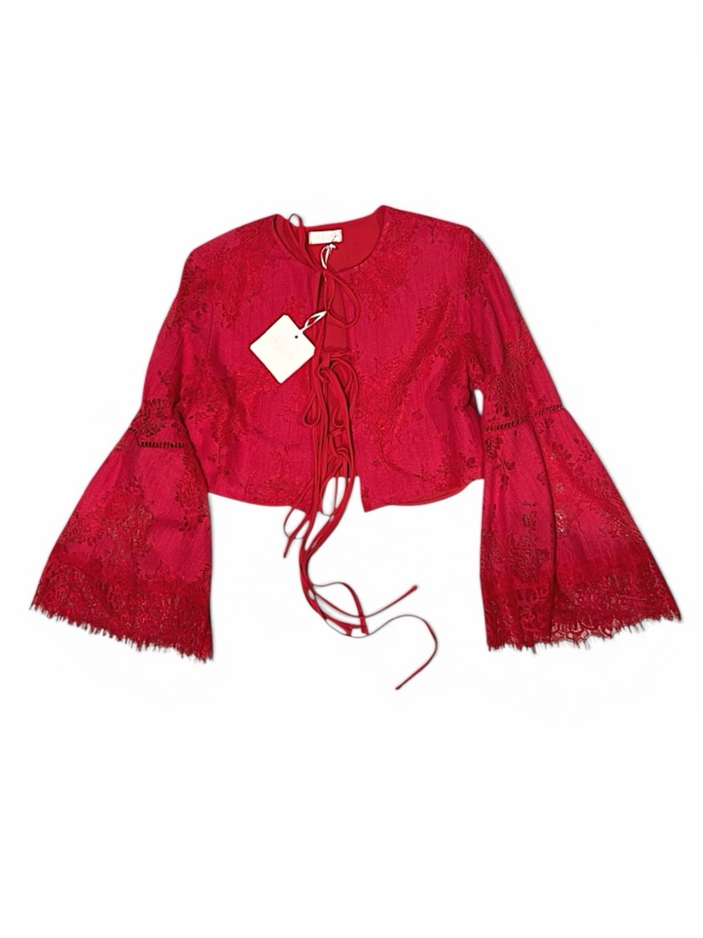 NWT Liu Jo Lace Top with Tie-Front Closure and Bell Sleeves in Red